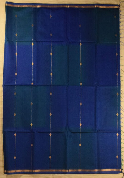 Dual-Tone Peacock Blue Handwoven Maheshwari Silk Cotton Saree