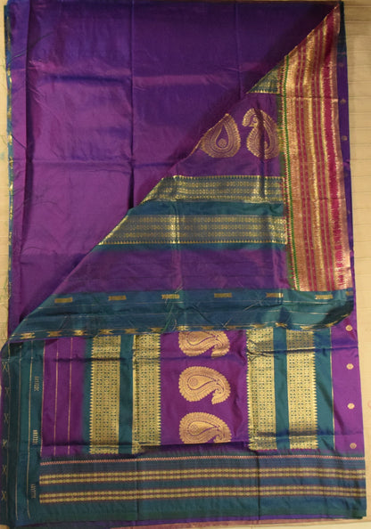 Royal Purple & Peacock Green Paithani Silk Saree
