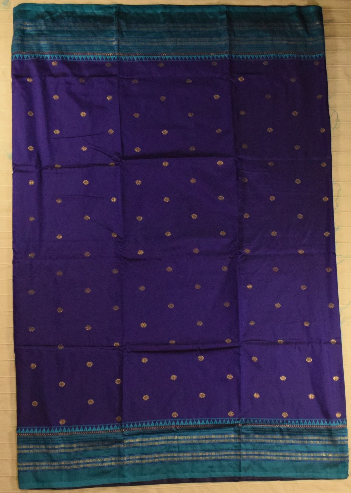 Deep Indigo Blue & Peacock Teal Paithani Silk Saree