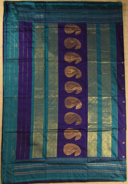 Deep Indigo Blue & Peacock Teal Paithani Silk Saree