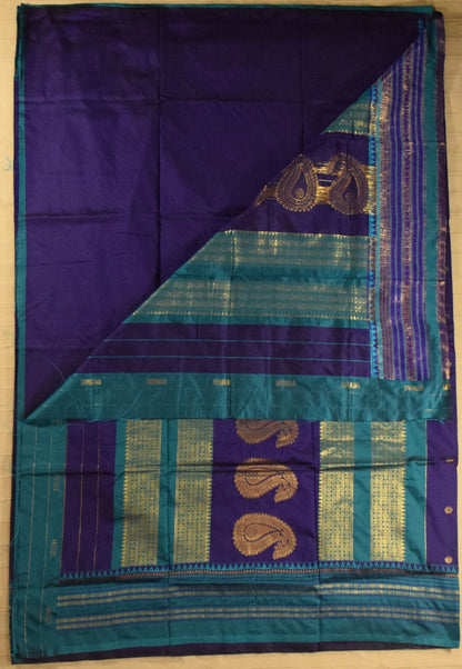 Deep Indigo Blue & Peacock Teal Paithani Silk Saree
