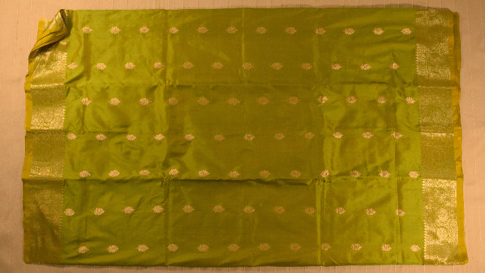 Lime Green Banarasi Katan Silk Saree with Golden Zari Weaving