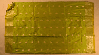 Lime Green Banarasi Katan Silk Saree with Golden Zari Weaving
