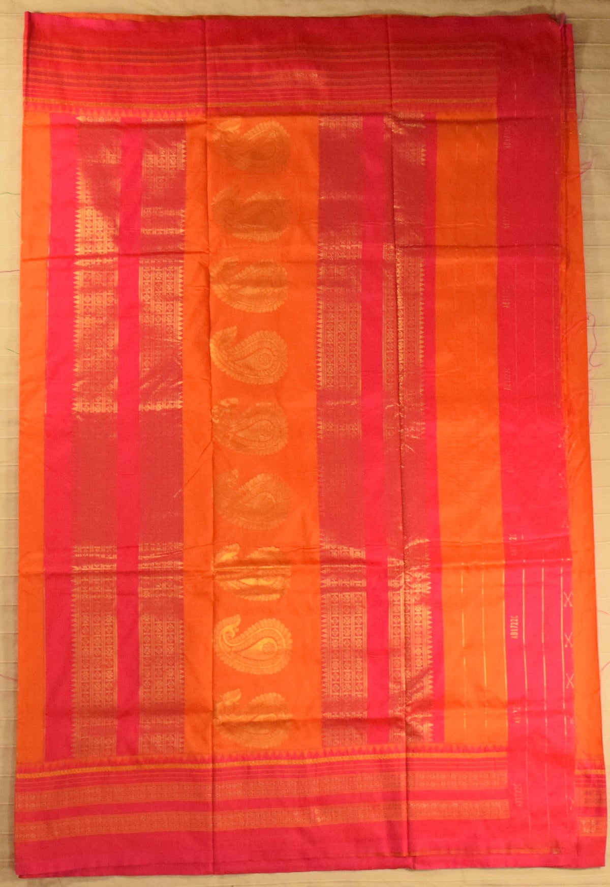Tangerine Orange & Rani Pink Blue Paithani Silk Saree