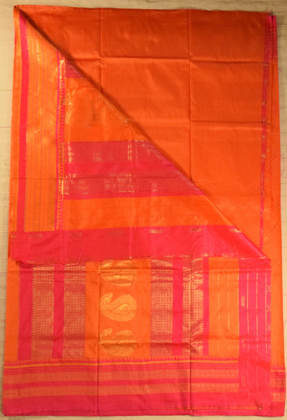 Tangerine Orange & Rani Pink Blue Paithani Silk Saree