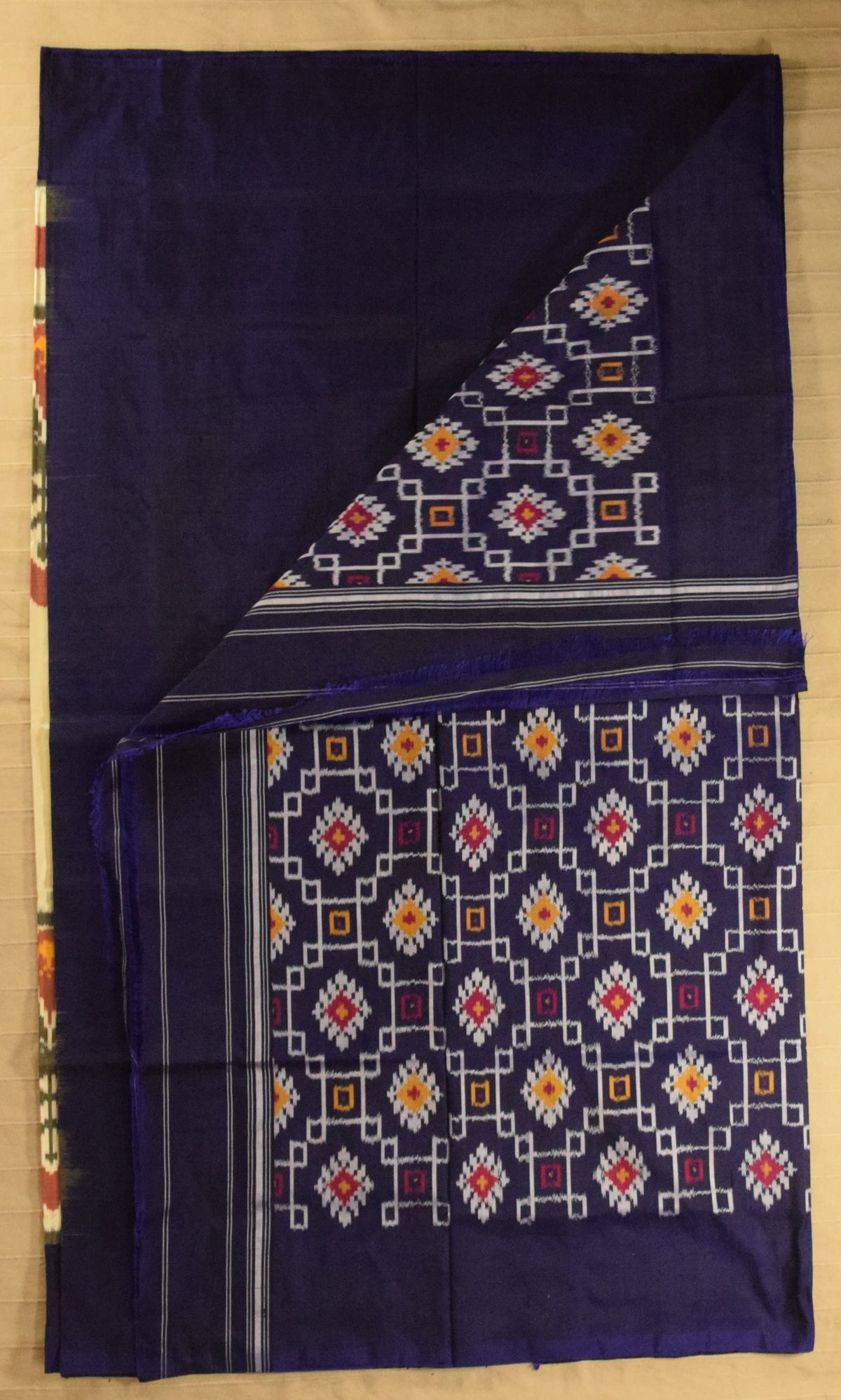 Off-White & Midnight Blue Pure Pochampally Ikkat Silk Saree