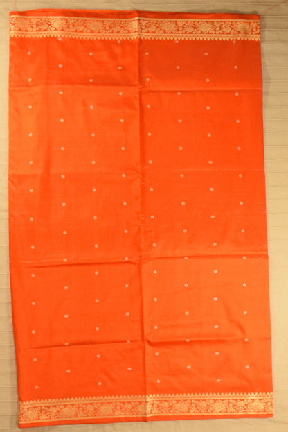 Radiant Tangerine Orange Pure Katan Resham Zari Banarasi Silk Saree