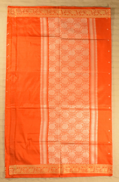 Radiant Tangerine Orange Pure Katan Resham Zari Banarasi Silk Saree