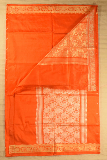 Radiant Tangerine Orange Pure Katan Resham Zari Banarasi Silk Saree