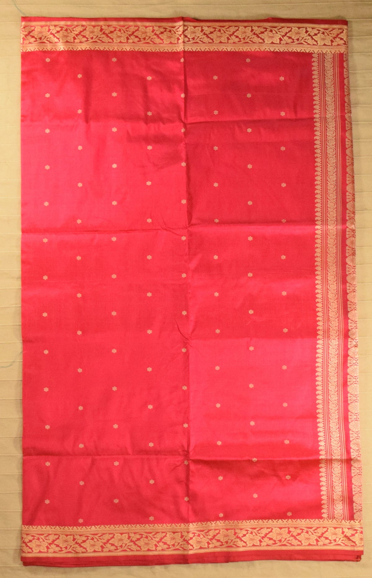 Radiant Coral Red Pure Katan Resham Zari Banarasi Silk Saree