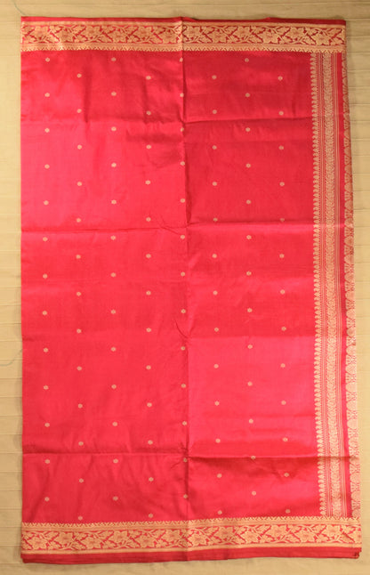 Radiant Coral Red Pure Katan Resham Zari Banarasi Silk Saree