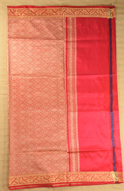 Radiant Coral Red Pure Katan Resham Zari Banarasi Silk Saree