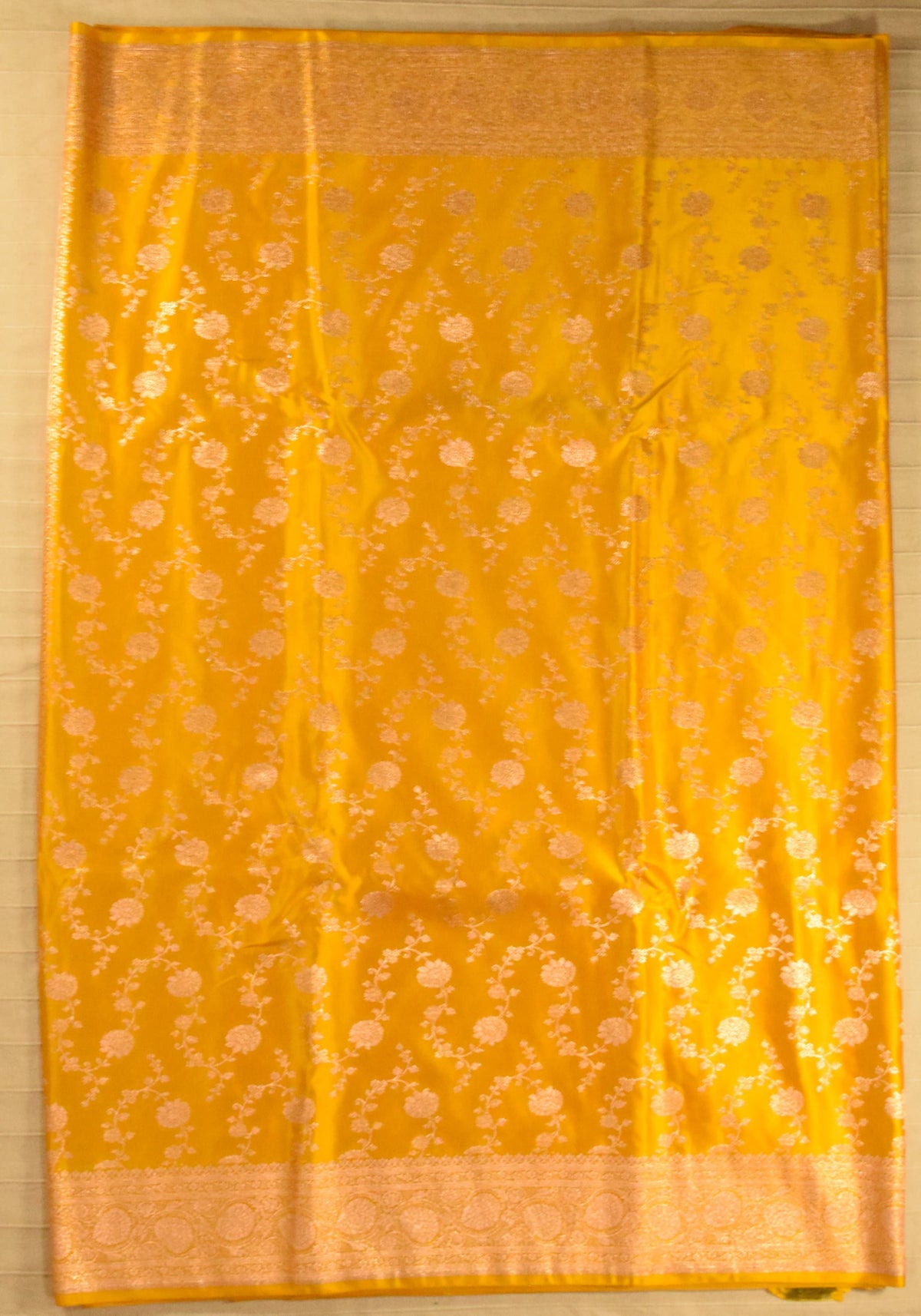 Luminous Sunshine Yellow Banarasi Mashru Silk Saree