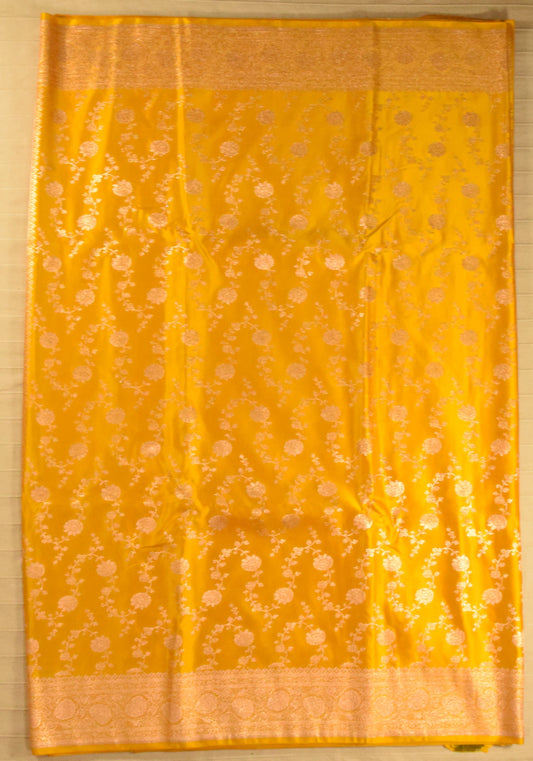 Luminous Sunshine Yellow Banarasi Mashru Silk Saree