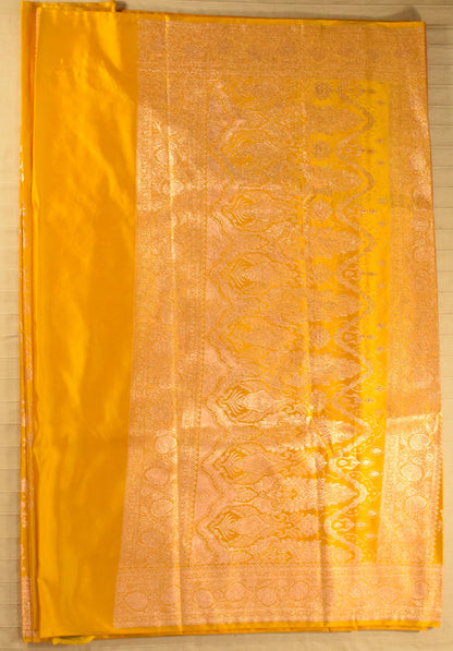 Luminous Sunshine Yellow Banarasi Mashru Silk Saree