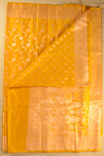 Luminous Sunshine Yellow Banarasi Mashru Silk Saree