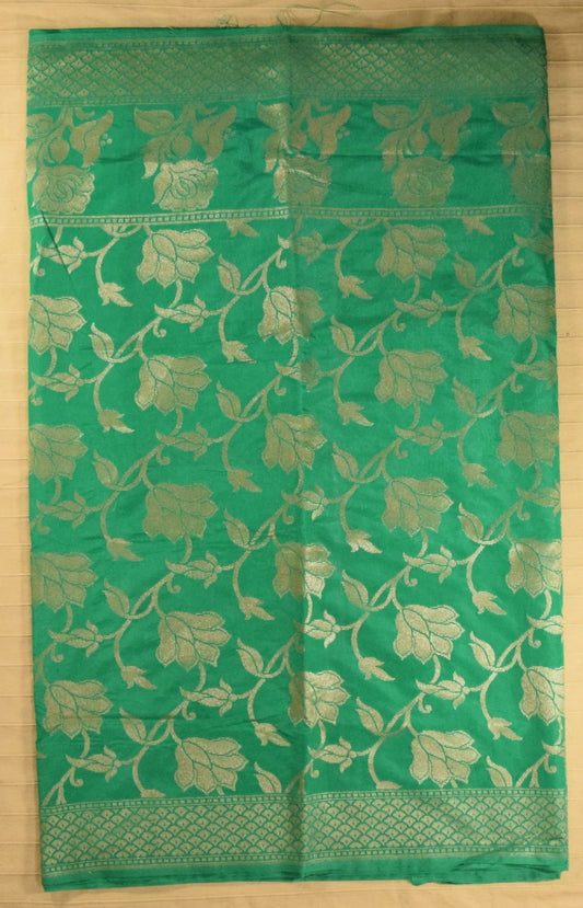 Luminous Emerald Green Floral Jaal Semi Banarasi Silk Saree