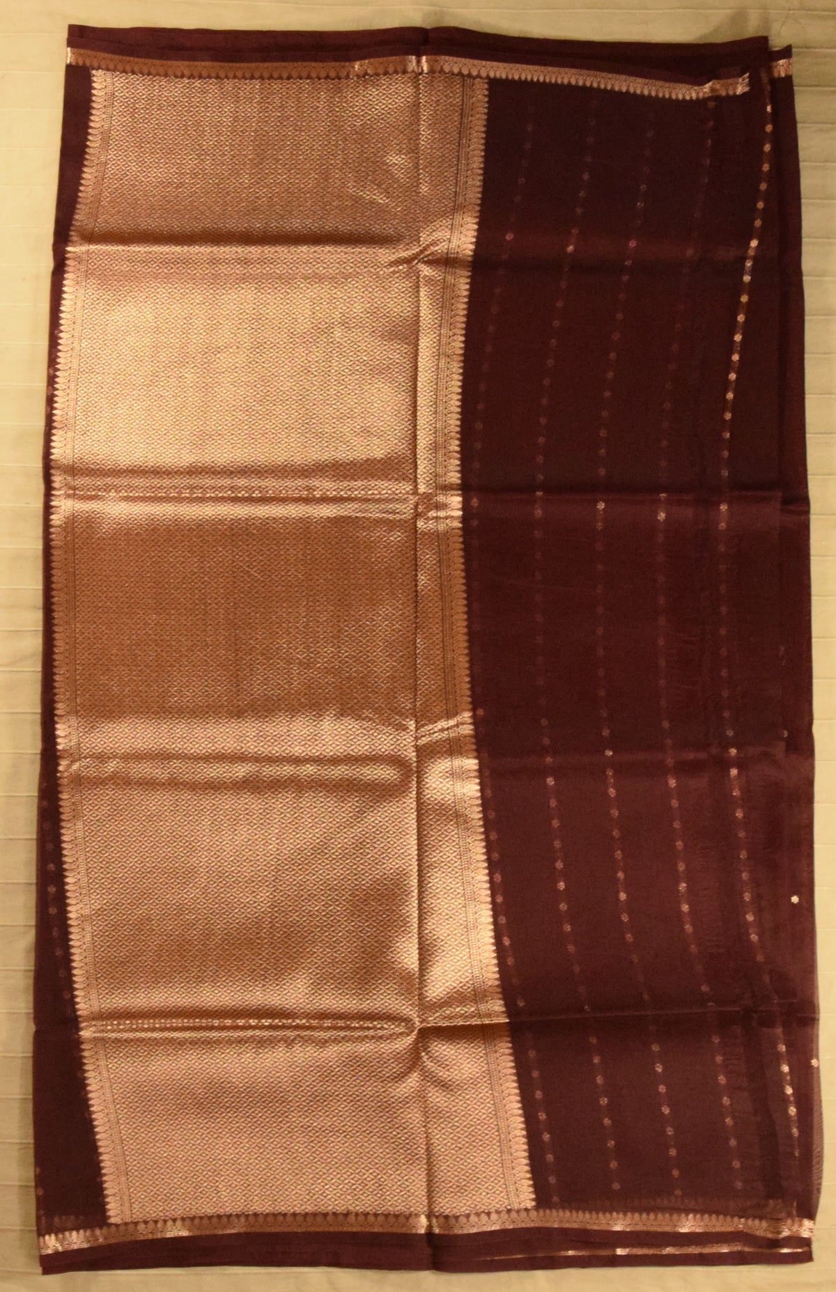 Sophisticated Deep Wine Kora Organza Banarasi Silk Saree