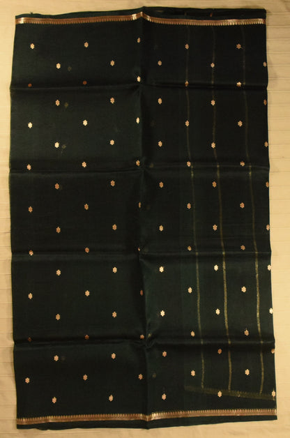 Regal Bottle Green Kora Organza Banarasi Silk Saree