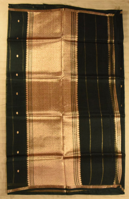 Regal Bottle Green Kora Organza Banarasi Silk Saree