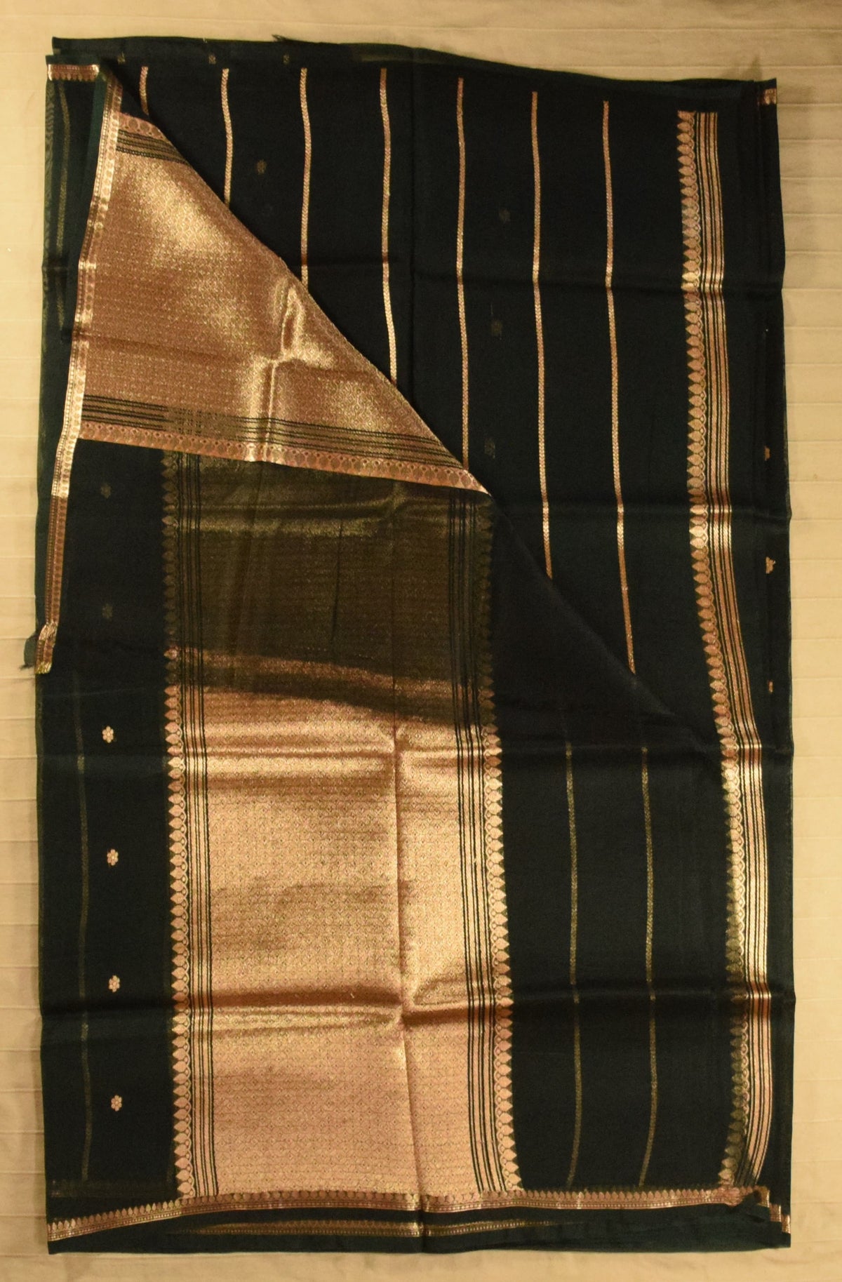 Regal Bottle Green Kora Organza Banarasi Silk Saree