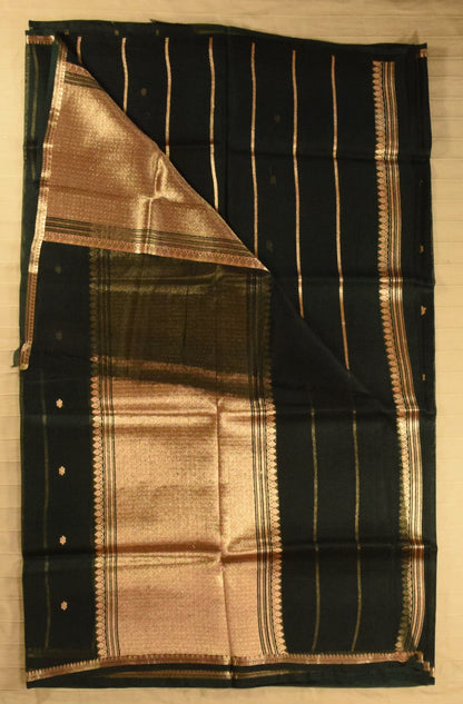 Regal Bottle Green Kora Organza Banarasi Silk Saree