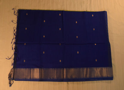 Royal Blue and Lime Green Handloom Maheshwari Saree