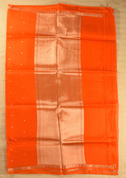 Radiant Orange Kora Organza Banarasi Silk Saree