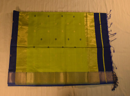 Royal Blue and Lime Green Handloom Maheshwari Saree