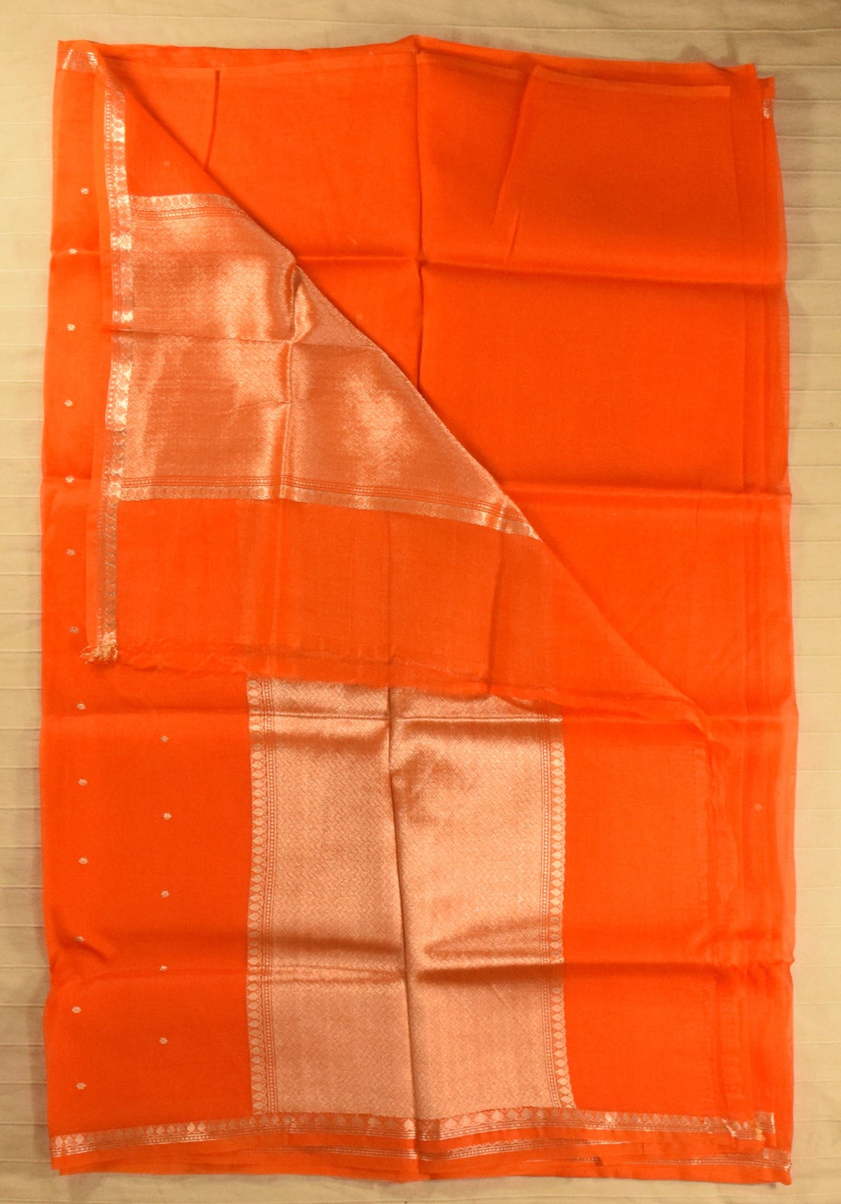 Radiant Orange Kora Organza Banarasi Silk Saree
