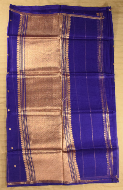 Royal Blue Kora Organza Banarasi Silk Saree