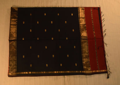 Rich Maroon and Black Handloom Maheshwari Saree