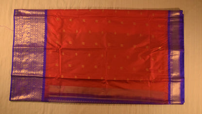 Deep Orange and Purple Semi Gadwal silk saree
