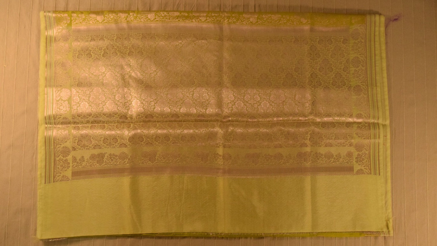 Bright Lime Green Semi Banarasi Silk Saree
