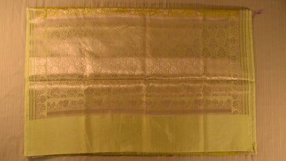 Bright Lime Green Semi Banarasi Silk Saree
