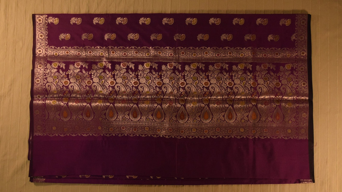 Deep Magenta Semi Banarasi Saree