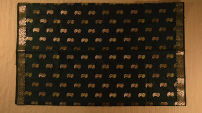Bottle Green Semi Banarasi Saree