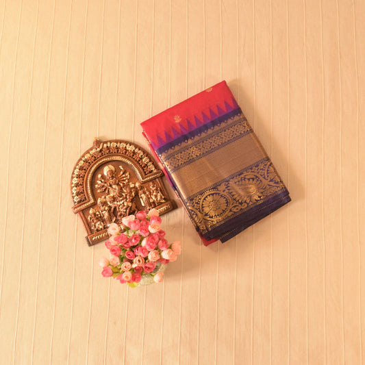 Rani Pink and Navy Blue Semi Gadwal silk saree