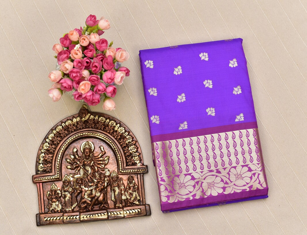 Vibrant Purple with Zari Floral Border Soft Silk Saree