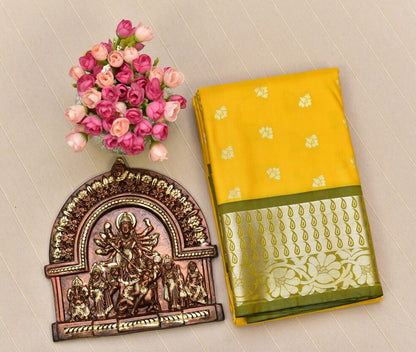 Sunshine Yellow Soft Silk Saree with Rich Zari Leaf-Motif Pallu