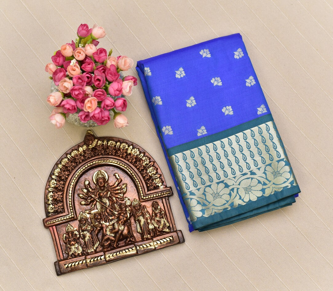 Royal Blue & Teal Green Soft Silk Saree