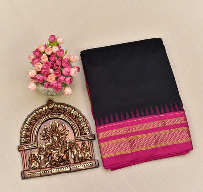 Classic Black & Magenta Pink Traditional Ilkal Saree