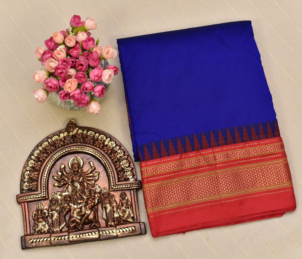 Royal Blue & Red Traditional Ilkal Silk-Cotton Saree