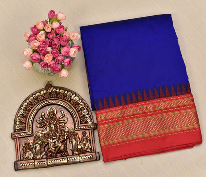 Royal Blue & Red Traditional Ilkal Silk-Cotton Saree