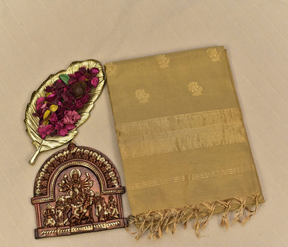 Antique Gold Maheshwari Tissue Silk Saree with Delicate Floral Butti