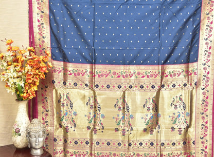 Royal Navy Blue Paithani Silk Saree