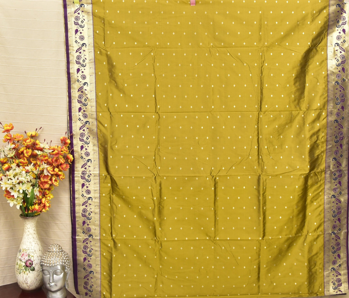 Olive Green Paithani Silk Saree