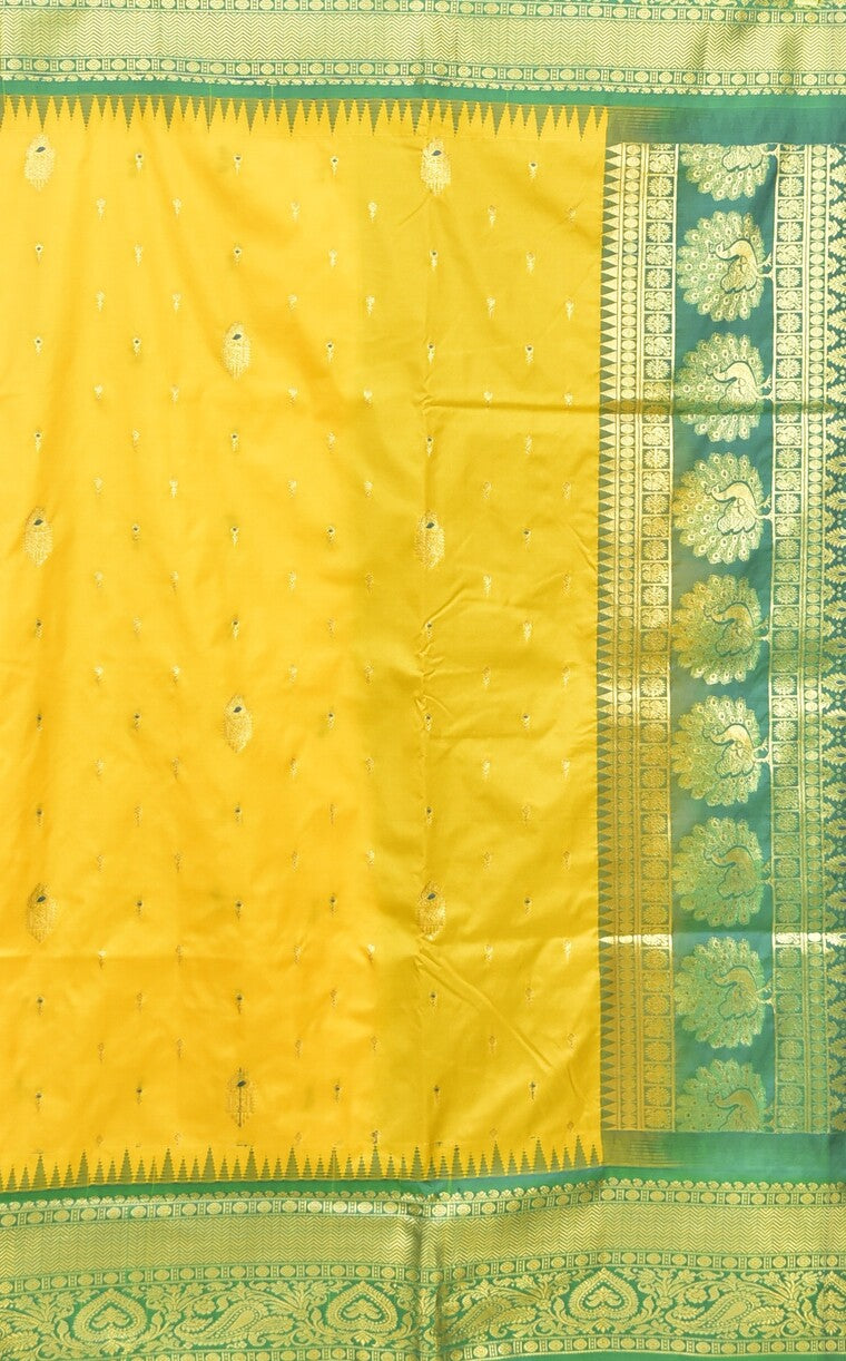 Golden Yellow Semi Gadwal Silk Saree