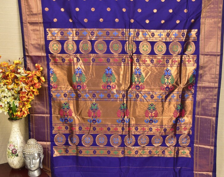 Regal Royal Blue Paithani Silk Saree
