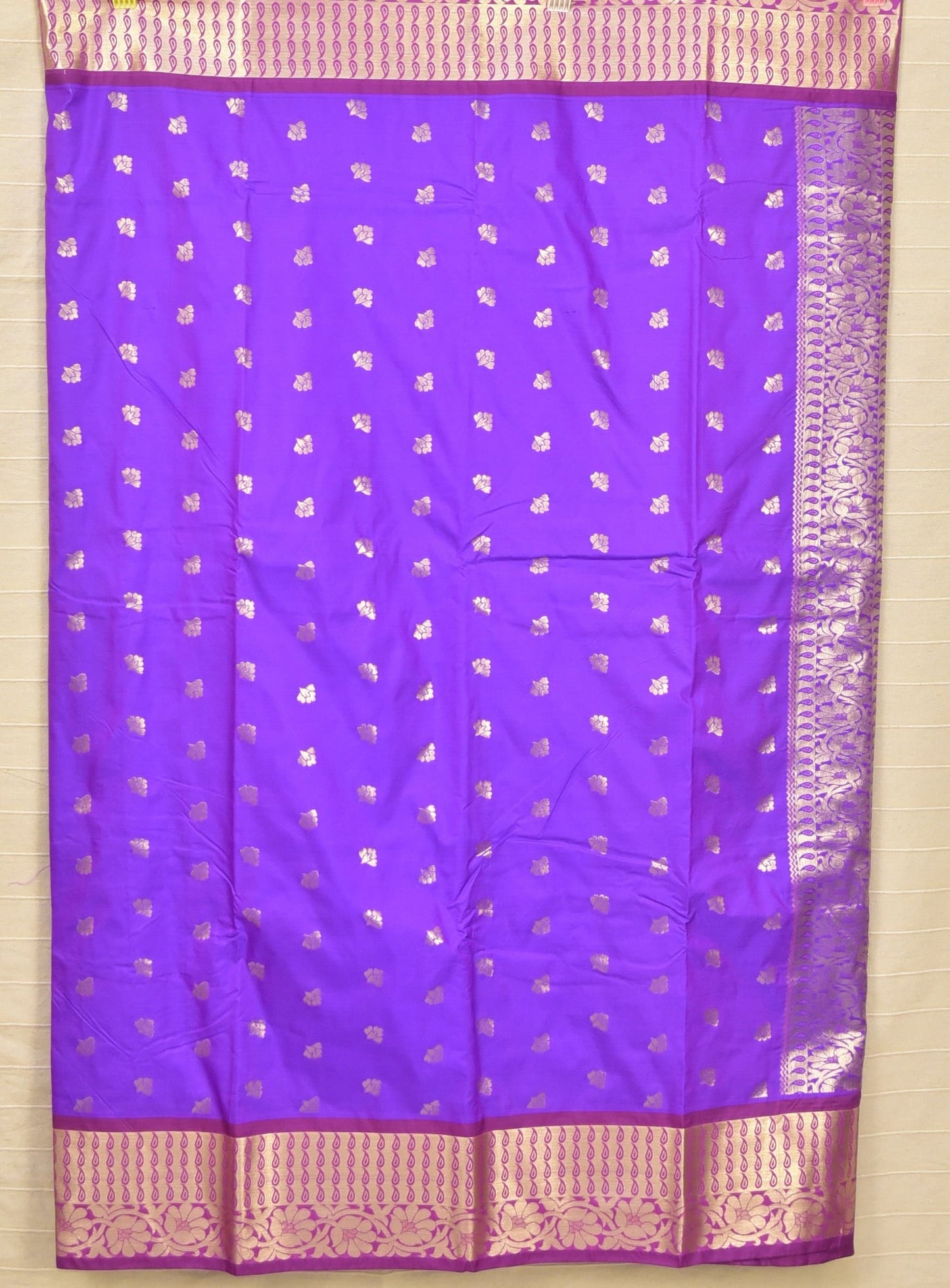 Vibrant Purple with Zari Floral Border Soft Silk Saree